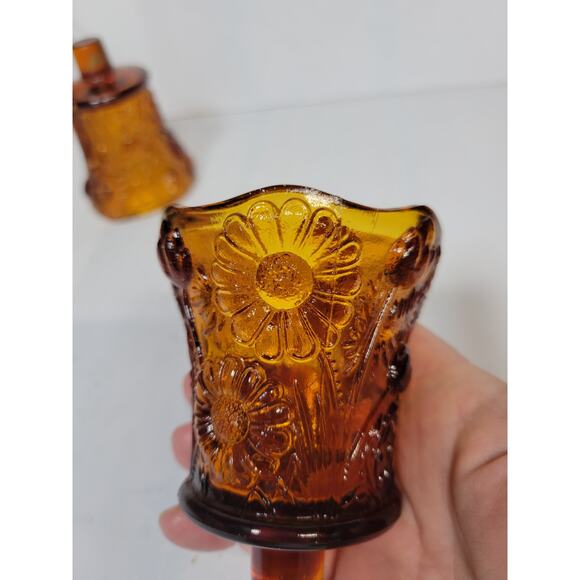 2 Vintage Votive Cups, Homco Amber Daisy Flower, Sconce Candle Holders Peg Style - Picture 4 of 5